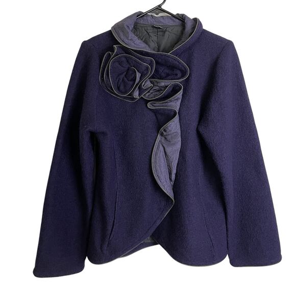 CoVelo Jacket Womens Purple Coat Floral Wool Silk Snap Front Pocket Faux Zipper - Picture 1 of 9